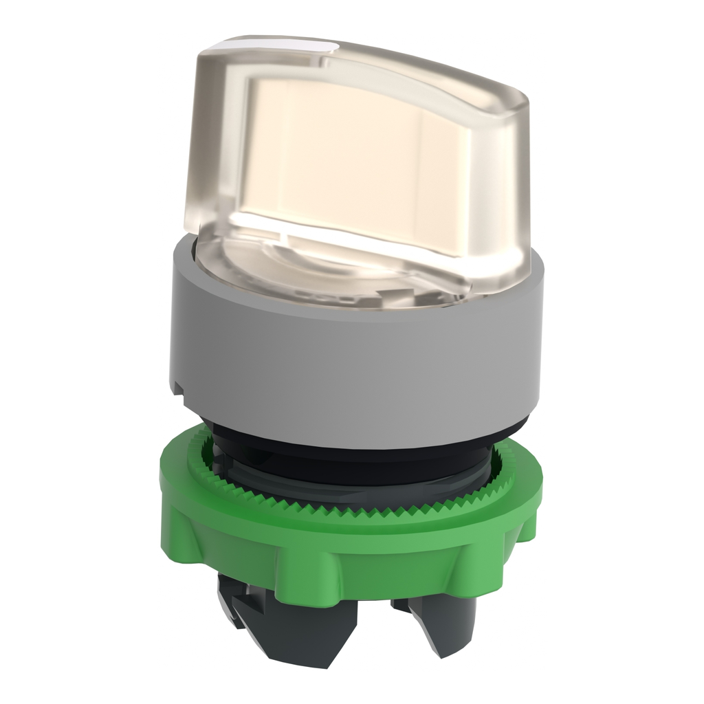 Mayer-DDS-Head for illuminated selector switch, Harmony XB5, grey bezel, white handle, 22mm, universal LED, 3 positions, right to left-2