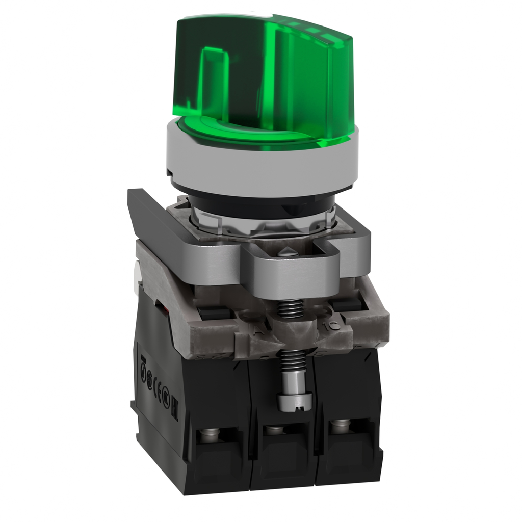 Mayer-DDS-Illuminated selector switch, Harmony XB4, metal, green handle, 22mm, universal LED, 2 positions, 1NO + 1NC, 24V AC DC-2