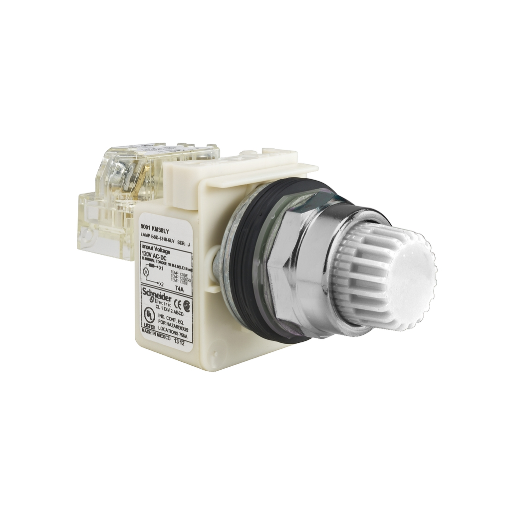 Mayer-DDS-Illuminated push-button, Harmony 9001K, metal, projecting, white, 30mm, spring return, LED white, 24-28V, 1 C/O-1