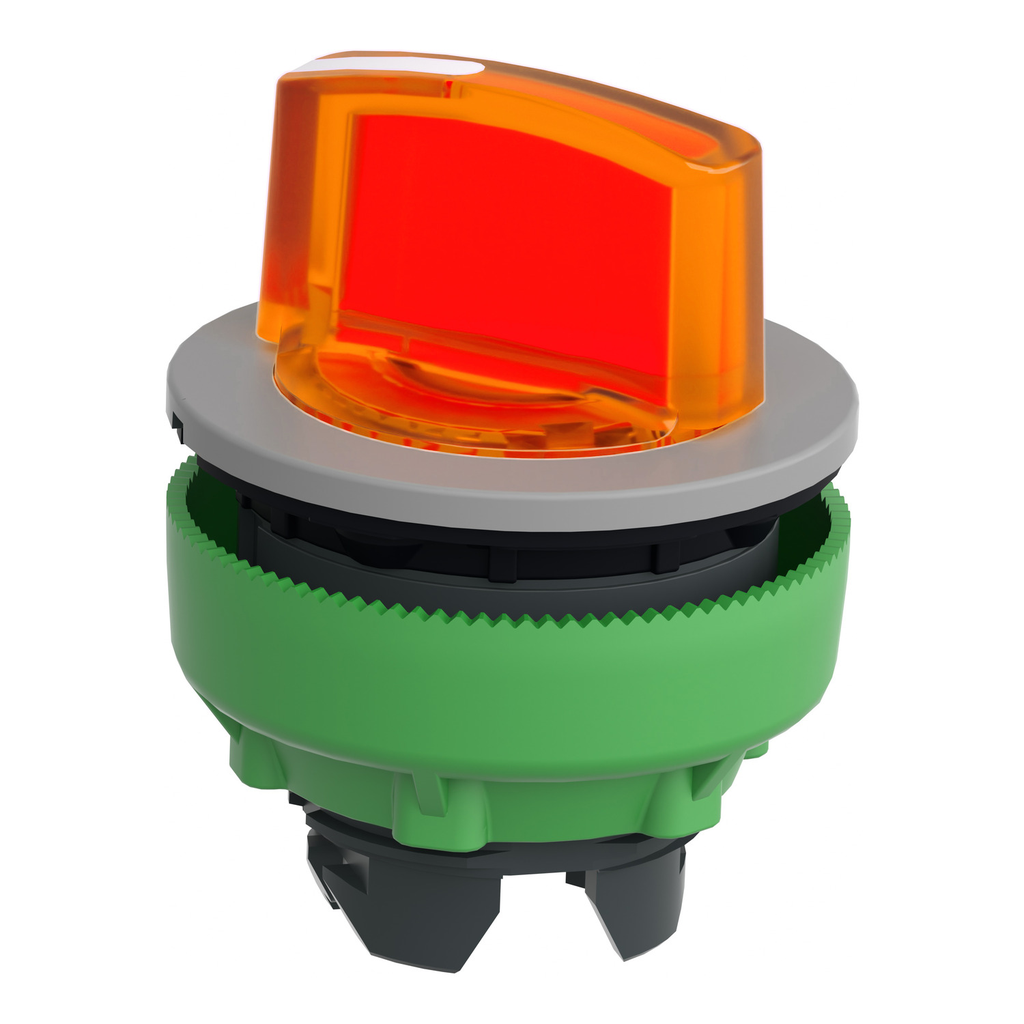 Mayer-DDS-Head for illuminated selector switch, Harmony XB5, grey bezel, orange handle, 30mm, universal LED, 2 positions-2