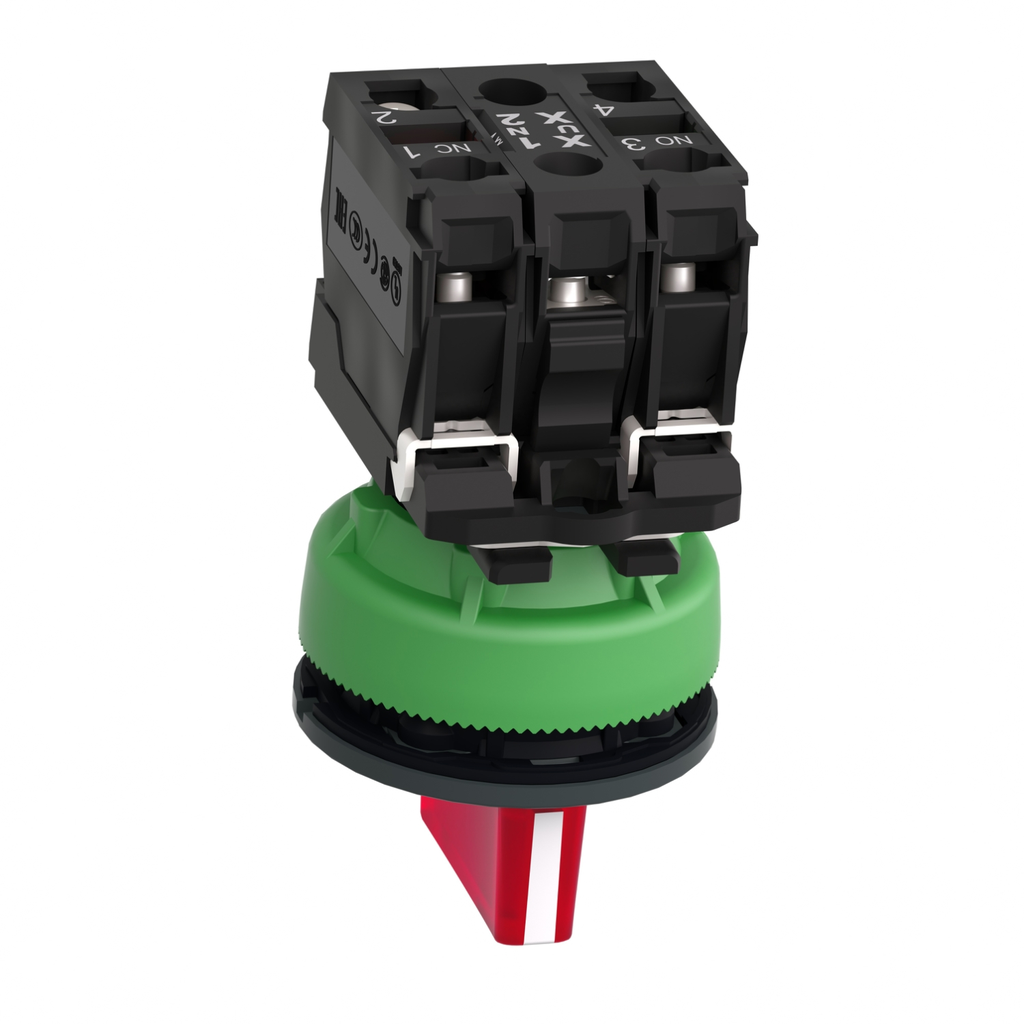 Mayer-DDS-Illuminated selector switch, Harmony XB5, grey plastic, red handle, 30mm, universal LED, 3 positions, 1NO + 1NC, 230...240V AC-2