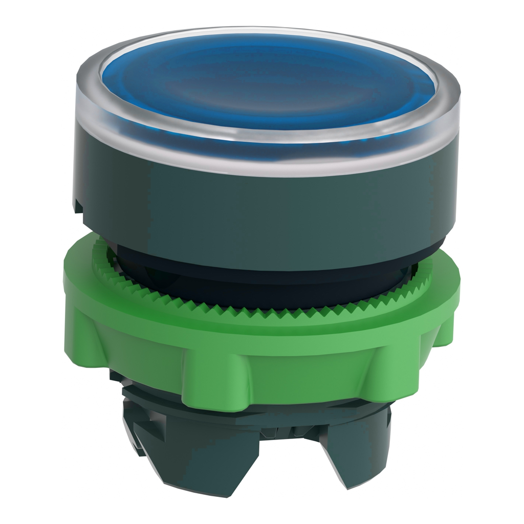 Mayer-DDS-Head for illuminated push button, Harmony XB5, blue flush, 22mm, universal LED, push to release, unmarked-2