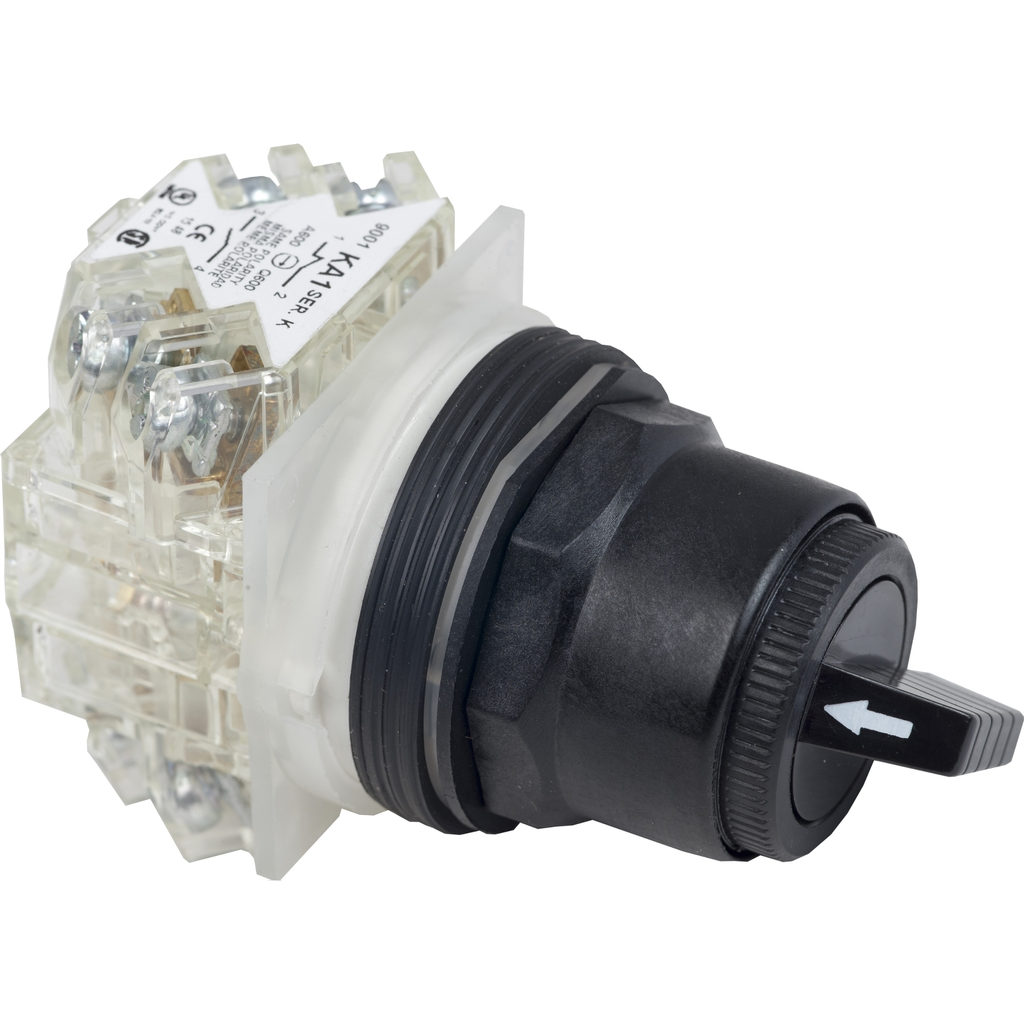 Mayer-DDS-Selector switch, Harmony 9001SK, plastic, standard handle, black, 30mm, 2 positions, stay put, 2 C/O-1