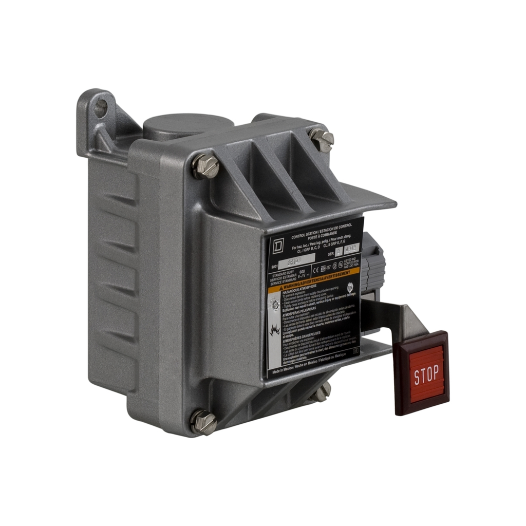 Mayer-DDS-Complete control station, Harmony 9001B, STOP, Lockout on Stop, 5A, 600V AC, 1NO + 1NC, NEMA 7/9-1