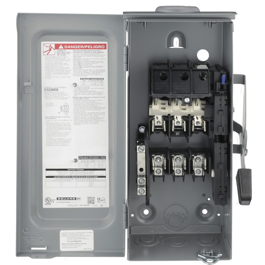 Mayer-DDS-Safety switch, general duty, fusible, 3 pole, 4 wire, 240VAC, 60A, Type 3R, bolt on hub prov, with neutral-2