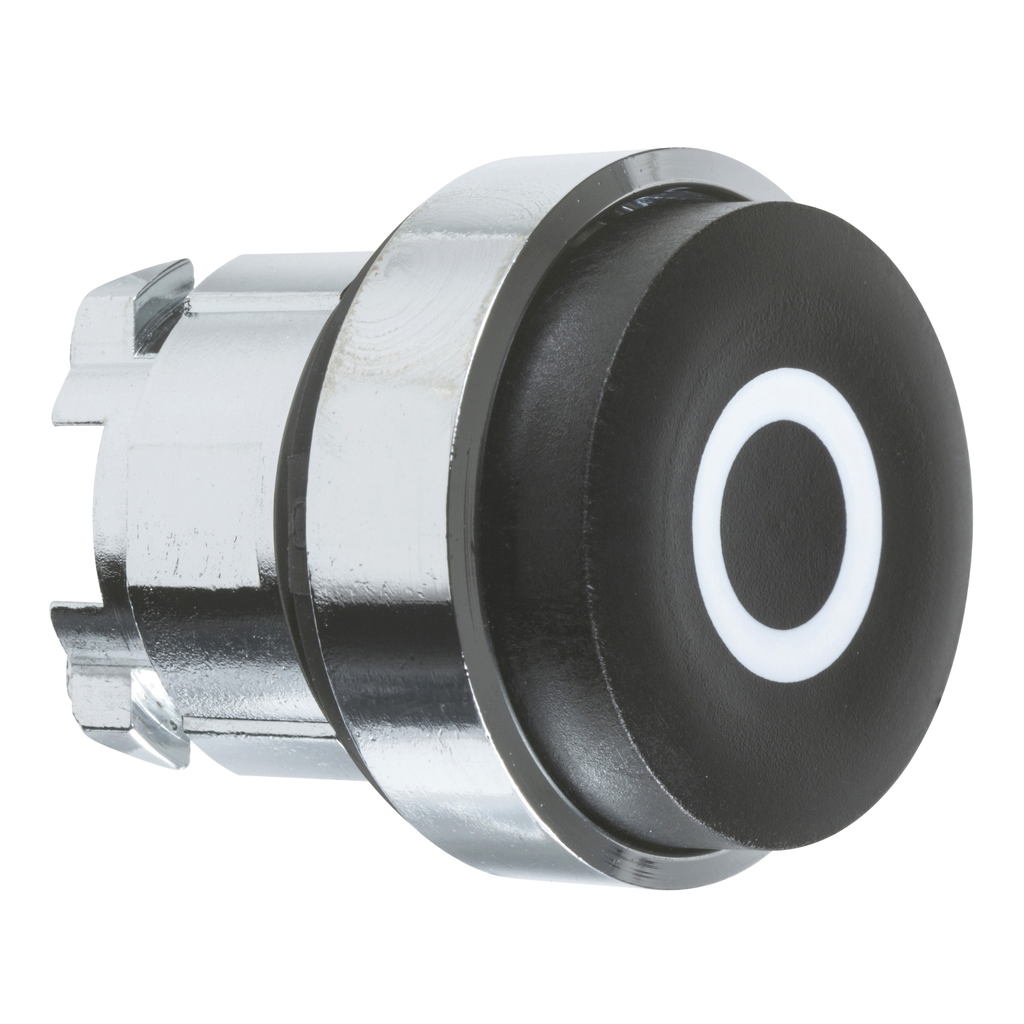 Mayer-DDS-Head for non-illuminated push button, Harmony XB4, metal, black projecting, 22mm, spring return, white marked O-1