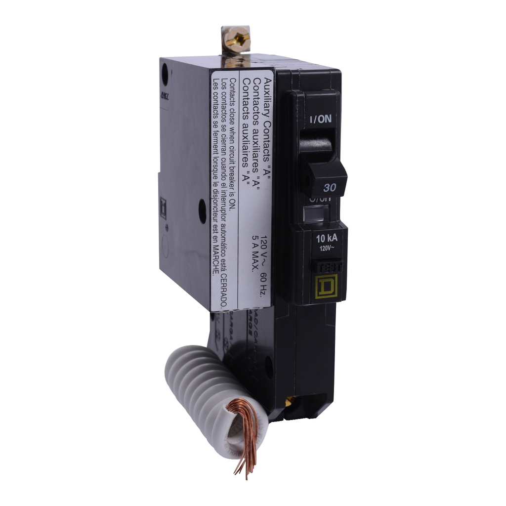 Mayer-DDS-Mini circuit breaker, QO, 30A, 1 pole, 120VAC, 10kA, bolt on, 30mA grd fault B, aux switch 1A [TAA]-2