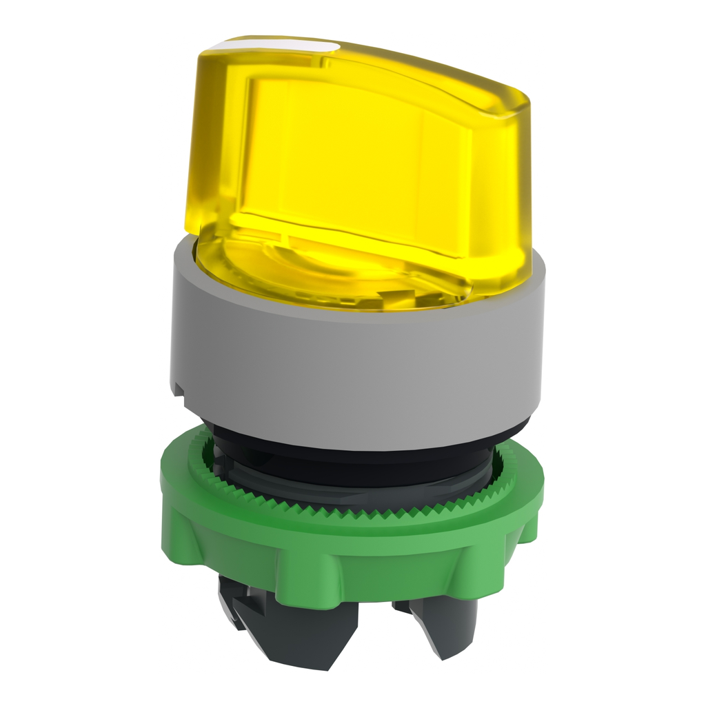 Mayer-DDS-Head for illuminated selector switch, Harmony XB5, grey bezel, yellow handle, 22mm, universal LED, 3 positions, right to left-2