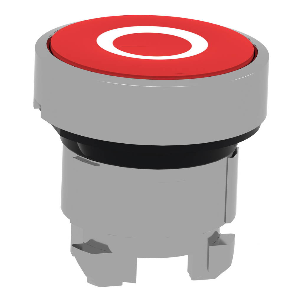 Mayer-DDS-Head for non illuminated push button, Harmony XB4, metal, flush, red, 22mm, spring return, marked O-2