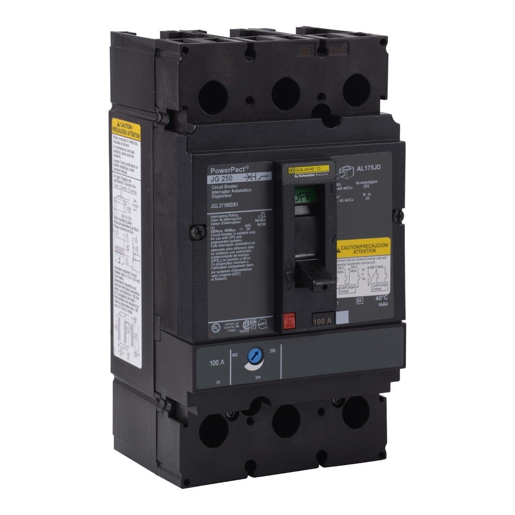 Mayer-DDS-Circuit breaker, PowerPacT J, 100A, 3 pole, 500VDC, 20kA, lugs, thermal magnetic, 80%-1