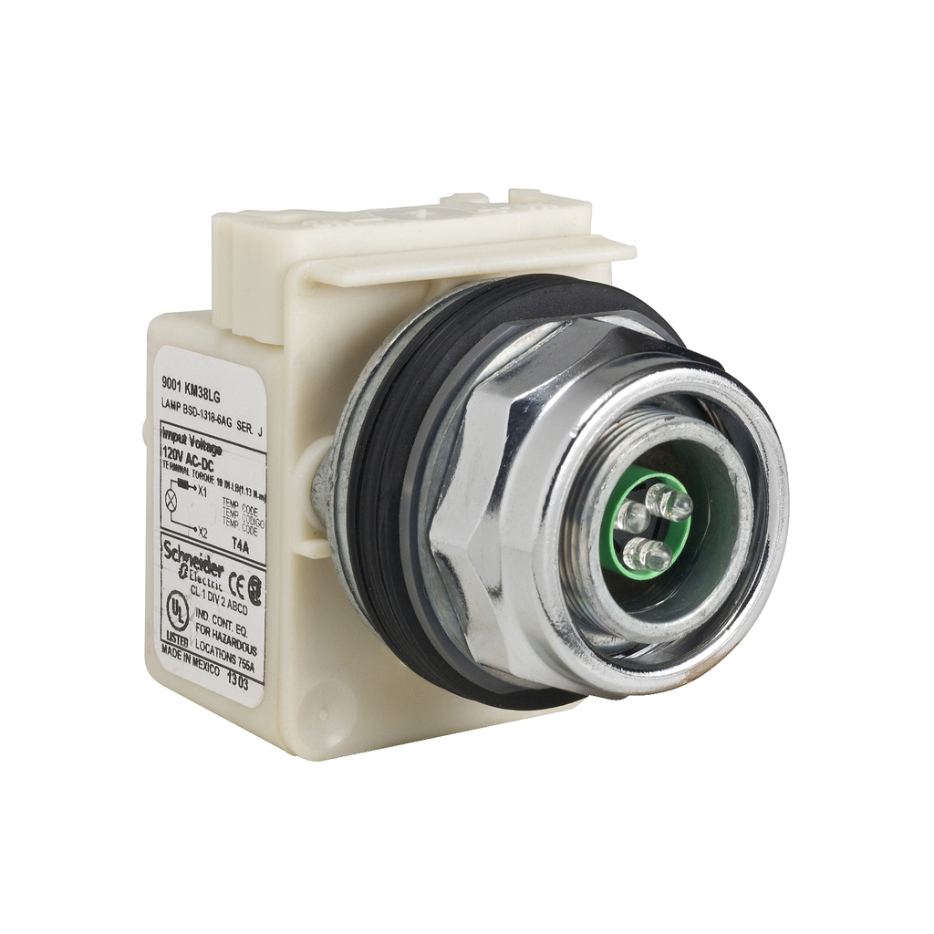 Mayer-DDS-Pilot light head, Harmony 9001K, metal, without cap, 30mm, LED green, 120V-1