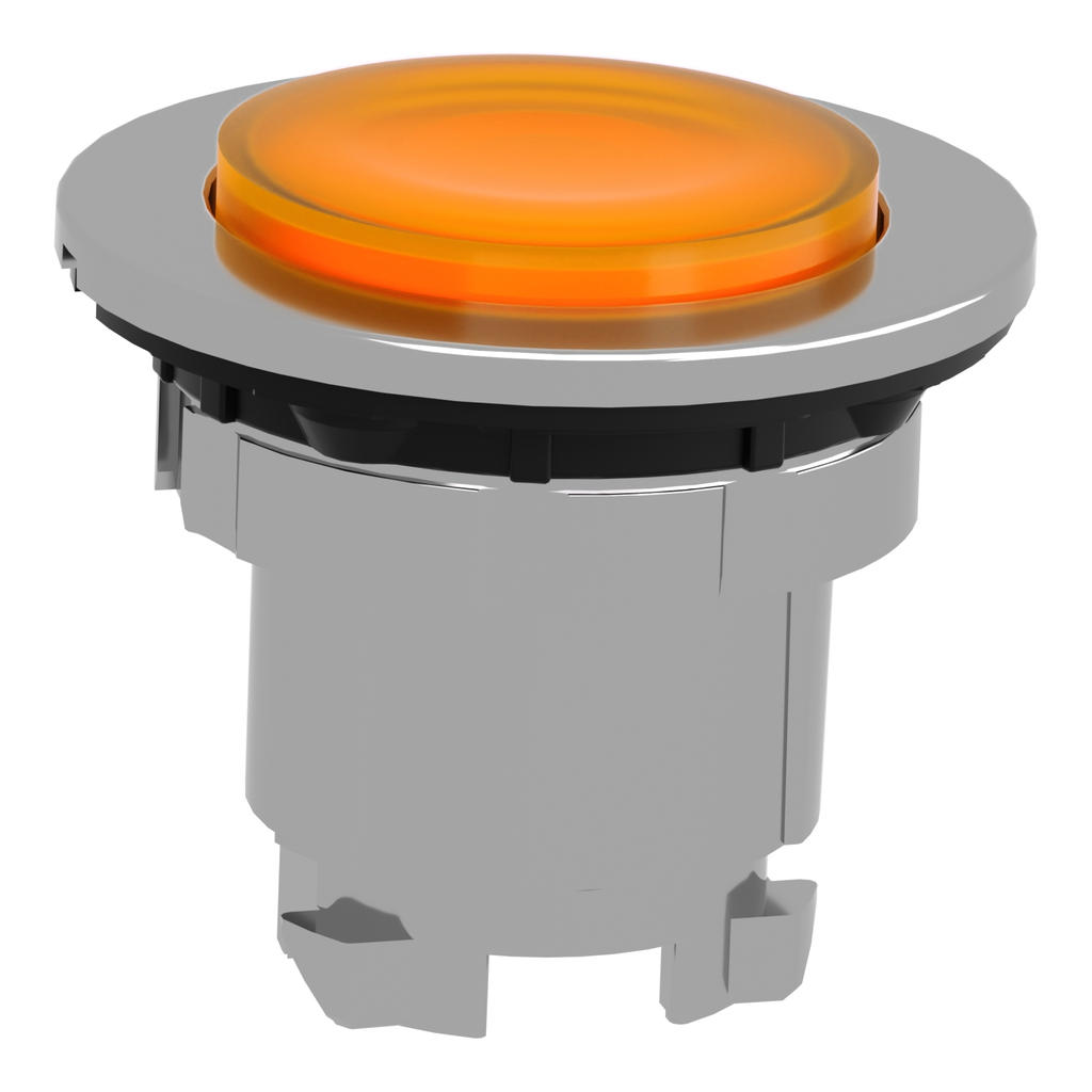 Mayer-DDS-Head for illuminated push button, Harmony XB4, plastic, orange projecting, 30mm, universal LED, spring return, plain lens-2