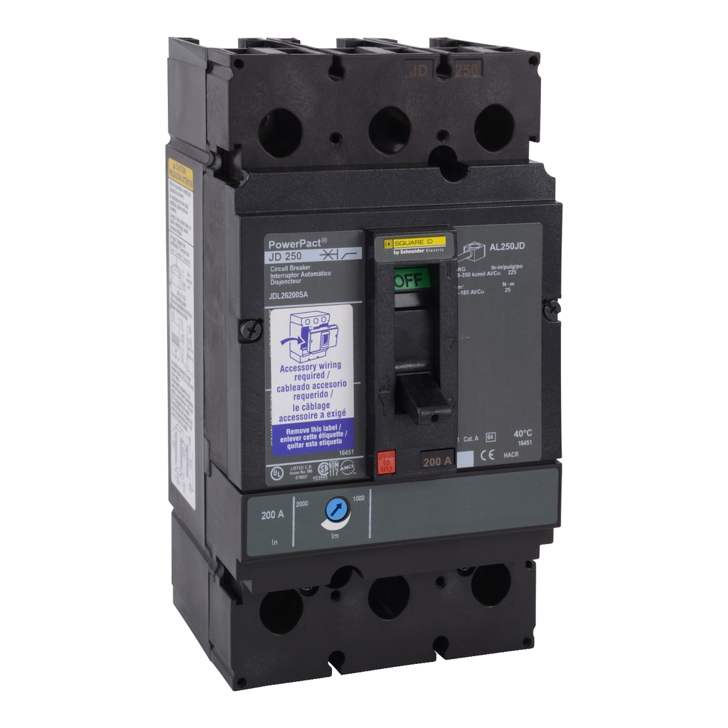 Mayer-DDS-Circuit breaker, PowerPacT J, 250A, 2 pole, 600VAC, 14kA, lugs, thermal magnetic, 80%, copper lugs-1
