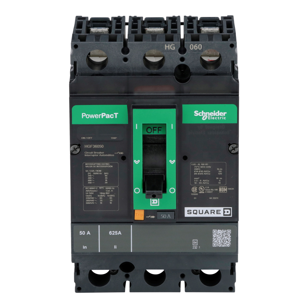 Mayer-DDS-Circuit breaker, PowerPacT H, 50A, 3 pole, 600VAC, 18kA, lugs, thermal magnetic, 80%-2