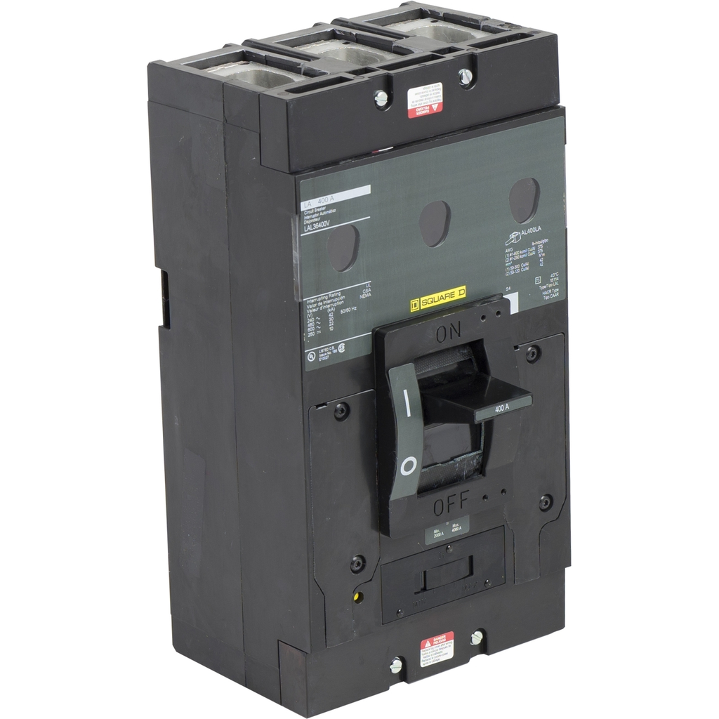 Mayer-DDS-Circuit breaker, LA, 400A, 3 pole, 600VAC, 22kA, 250VDC, 10kA, lugs, thermal magnetic, Visi-blade-1