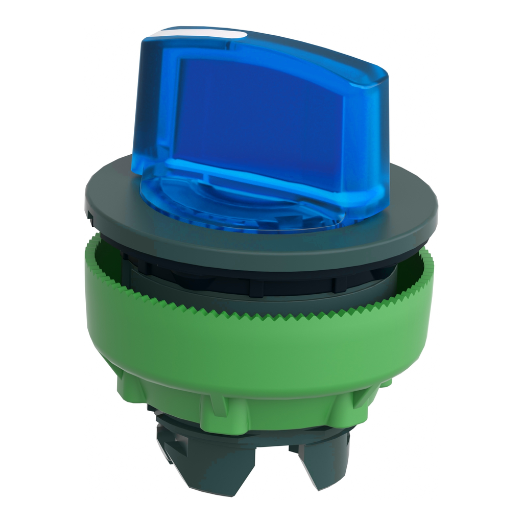 Mayer-DDS-Head for illuminated selector switch, Harmony XB5, plastic, blue handle, universal LED, 2 positions, spring return-2