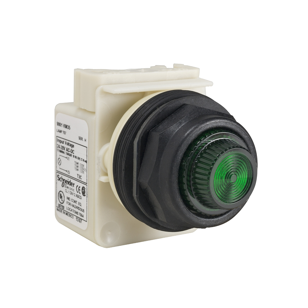 Mayer-DDS-Pilot light, Harmony 9001SK, plastic, shallow depth, polycarbonate, fresnel, green, 30mm, LED green, 110-120V-1