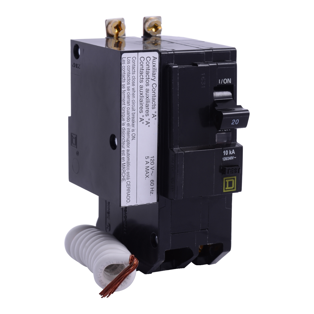 Mayer-DDS-Mini circuit breaker, QO, 20A, 2 pole, 120/240VAC, 10kA, bolt on, 30mA grd fault B, aux switch 1A [TAA]-1