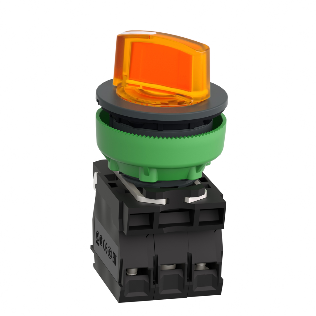 Mayer-DDS-Illuminated selector switch, Harmony XB5, grey plastic, orange handle, 30mm, universal LED, 2 positions, 1NO + 1NC, 230...240V AC-2