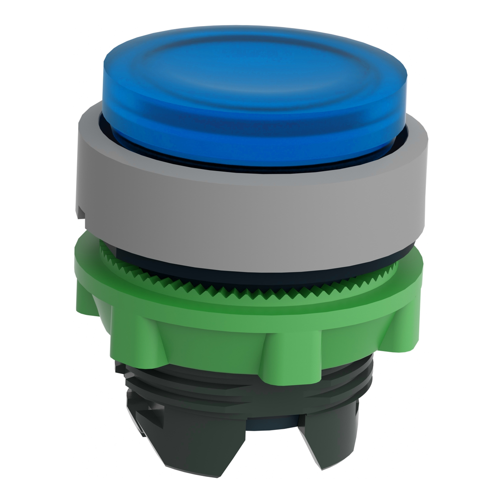 Mayer-DDS-Head for illuminated push button, Harmony XB5, grey bezel, blue projecting, 22mm, universal LED, push-push-2