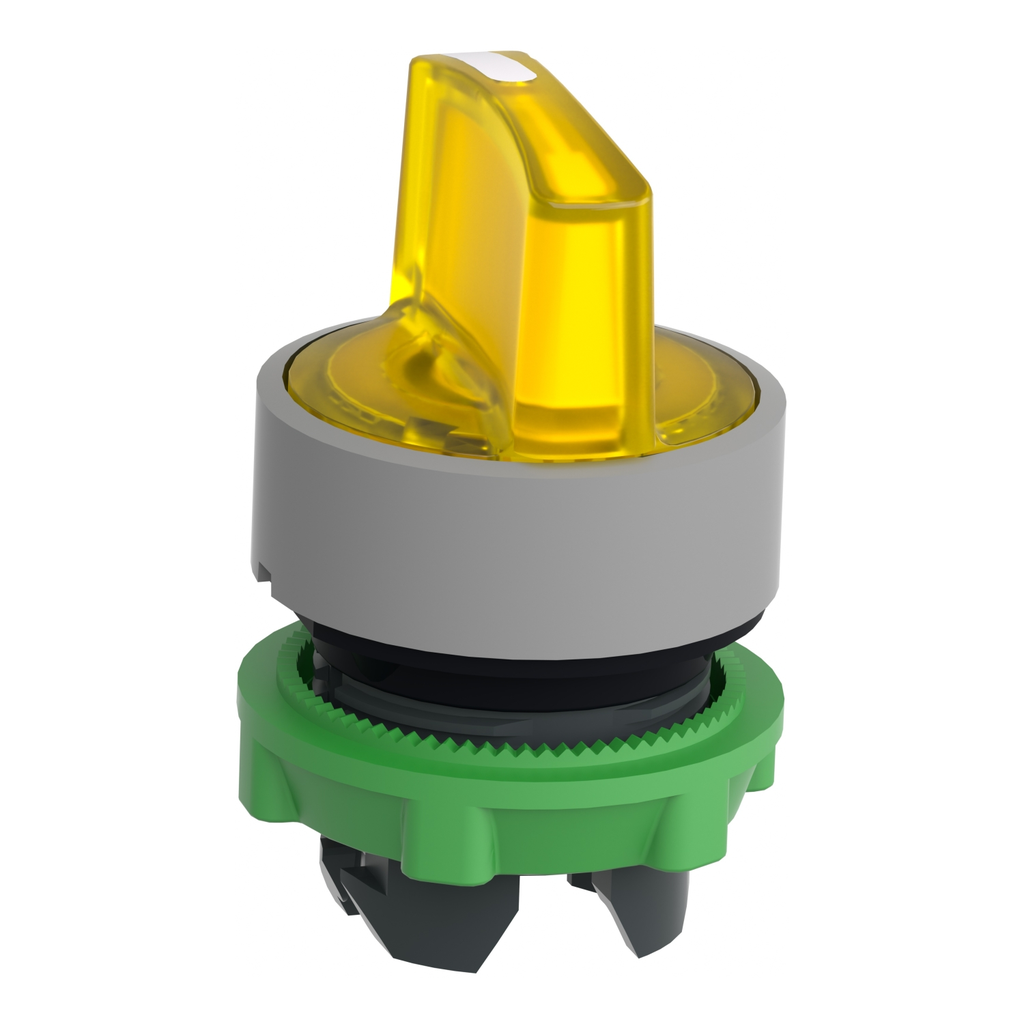 Mayer-DDS-Head for illuminated selector switch, Harmony XB5, grey bezel, yellow handle, 22mm, universal LED, 3 positions-2