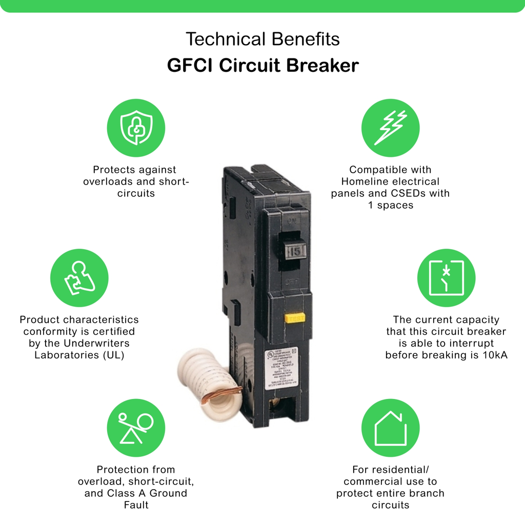 Mayer-DDS-Mini circuit breaker, Homeline, 15A, 1 pole, 120VAC, 10kA AIR, ground fault class A, plug in, UL [TAA]-2