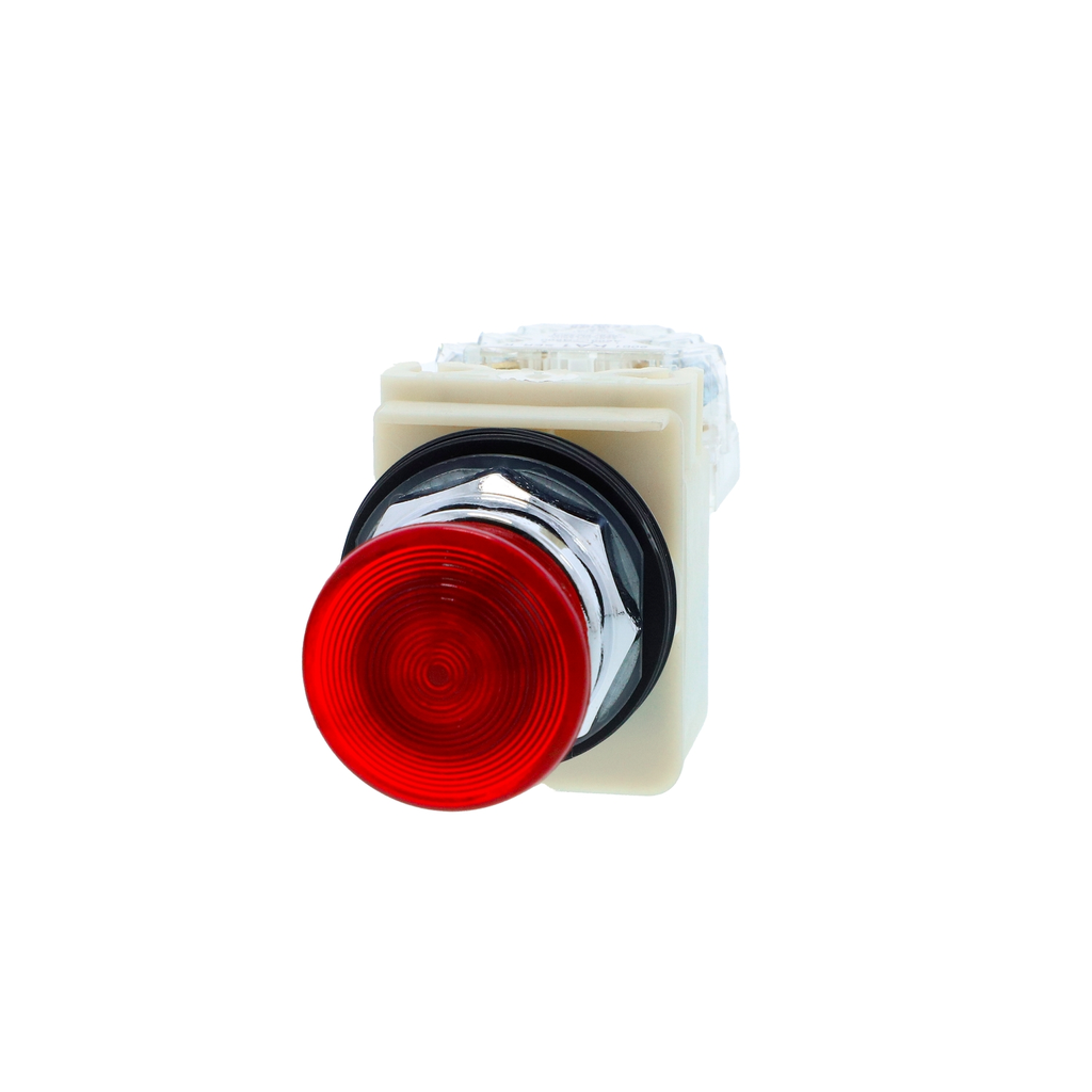 Mayer-DDS-Illuminated push-button, Harmony 9001K, metal, mushroom 35mm, red, 30mm, spring return, 110-120V, 1 C/O-2