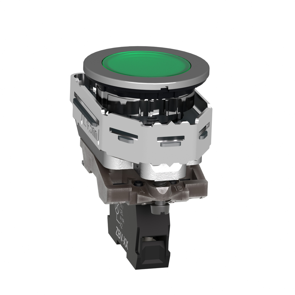 Mayer-DDS-Pilot light, Harmony XB4,metal, green flush mounted, 30mm, universal LED, plain lens, 24V AC DC-2
