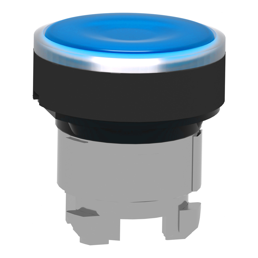Mayer-DDS-Head for illuminated push button, Harmony XB4, blue flush, 22mm, universal LED, spring return, plain, unmarked-2