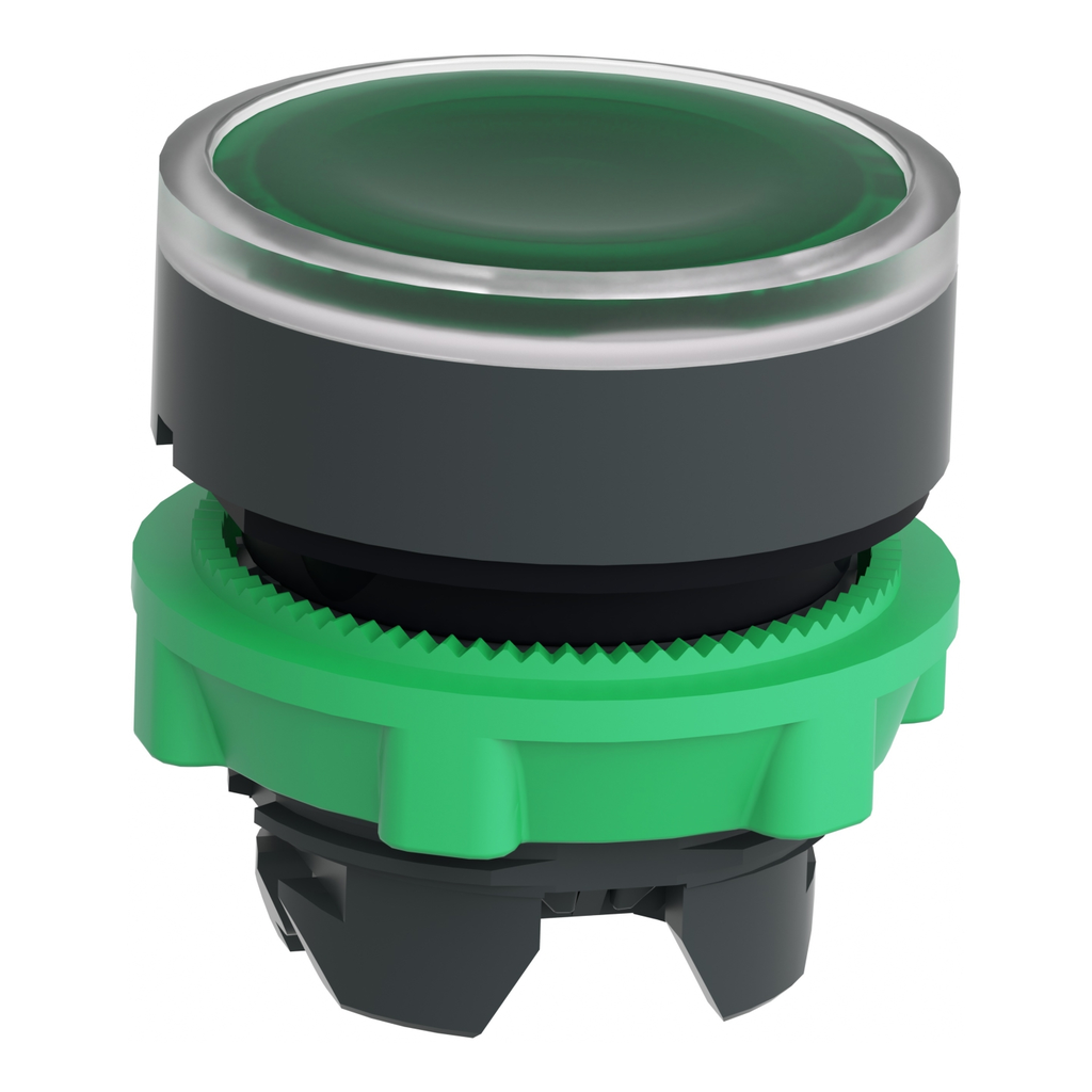 Mayer-DDS-Head for illuminated push button, Harmony XB5, plastic, green flush, 22mm, universal LED, spring return, plain lens-2