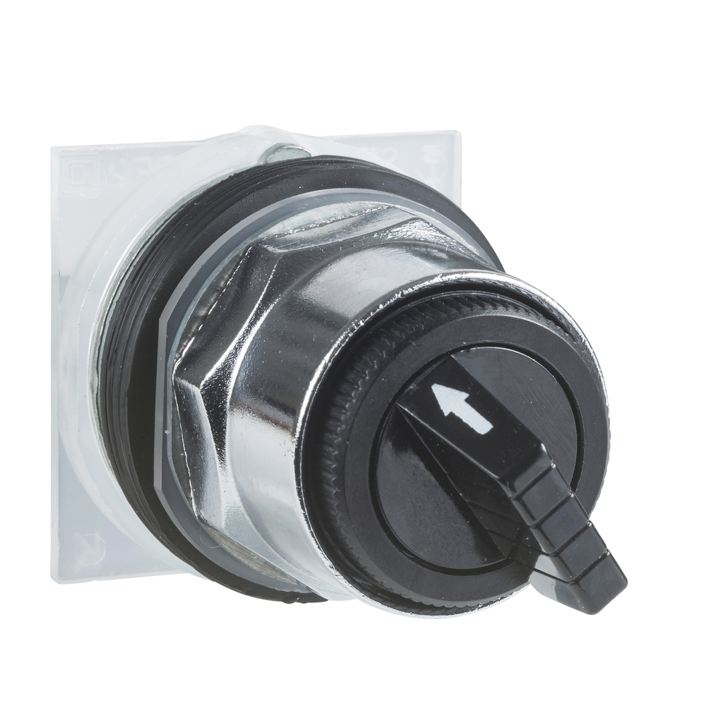 Mayer-DDS-Selector switch, Harmony 9001K, metal, long handle, white, 30mm, 2 positions, stay put, 1 NC-1