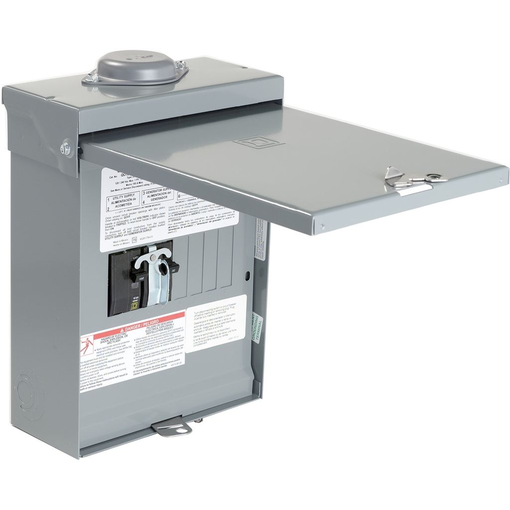 Mayer-DDS-Generator panel, QO, 1 phase, 4 spaces, 8 circuits, 50A main breaker with interlock, NEMA3R, gnd bar-2