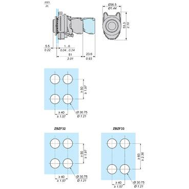 Mayer-DDS-Head for illuminated push button, Harmony XB4, metal, green projecting, 30mm, universal LED, push-push, unmarked-2