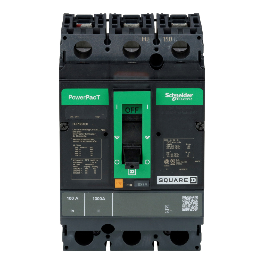 Mayer-DDS-Circuit breaker, PowerPacT H, 100A, 3 pole, 600VAC, 25kA, lugs, thermal magnetic, 80%-2
