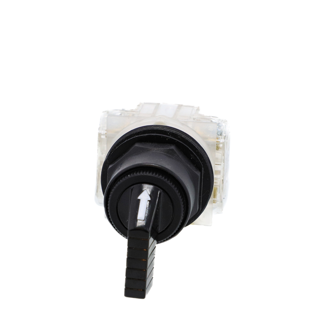 Mayer-DDS-Selector switch, Harmony 9001SK, plastic, long handle, black, 30mm, 3 positions, stay put, 2 C/O-2