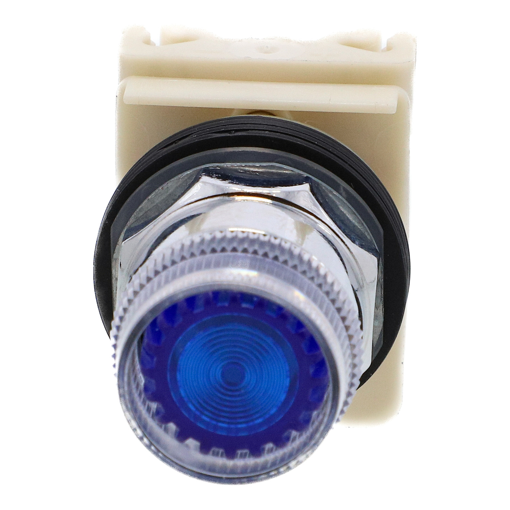 Mayer-DDS-Illuminated push-button head, Harmony 9001K, metal, plastic guard flush, blue, 30mm, spring return, 24-28V-2