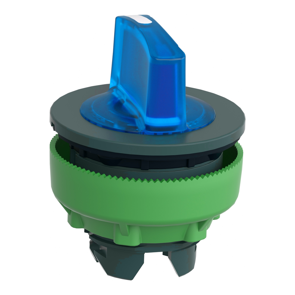 Mayer-DDS-Head for illuminated selector switch, Harmony XB5, plastic, blue handle, universal LED, 3 positions, to center-2