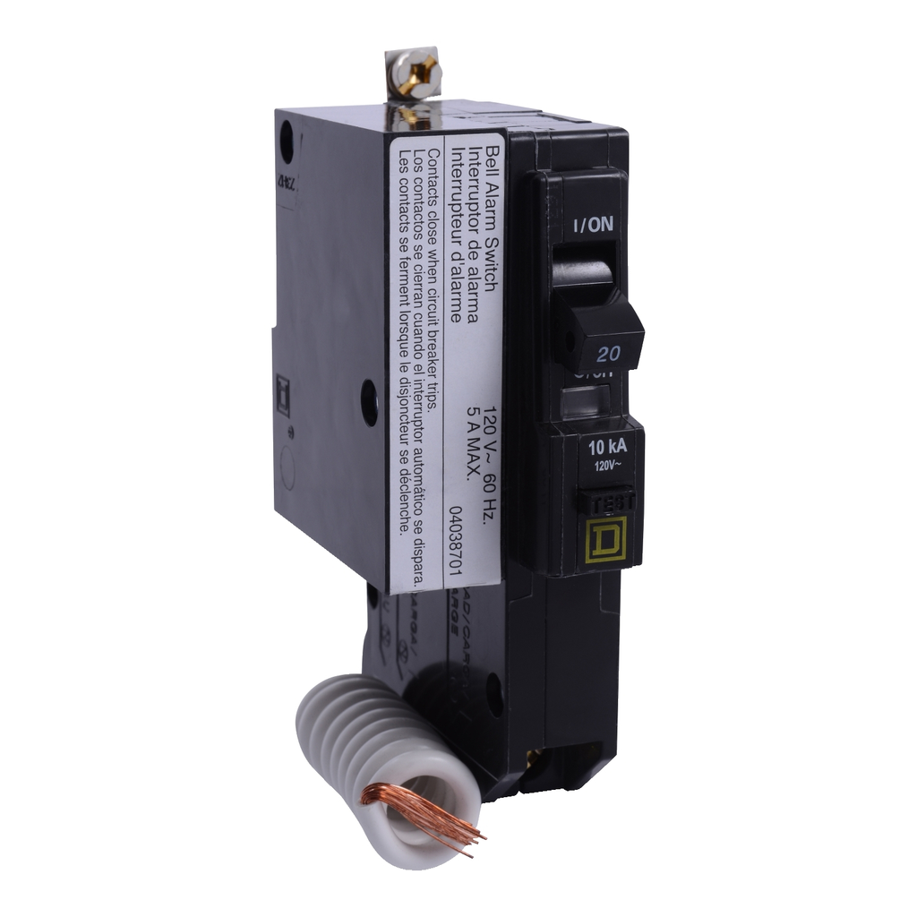 Mayer-DDS-Mini circuit breaker, QO, 20A, 1 pole, 120VAC, 10kA, bolt on, 30mA grd fault B, alarm switch [TAA]-2