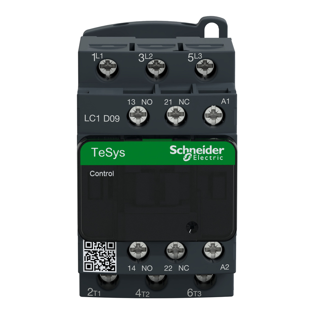 Mayer-DDS-IEC contactor, TeSys Deca, nonreversing, 9A, 5HP at 480VAC, up to 100kA SCCR, 3 phase, 3 NO, 127VAC 50/60Hz coil, open style-2