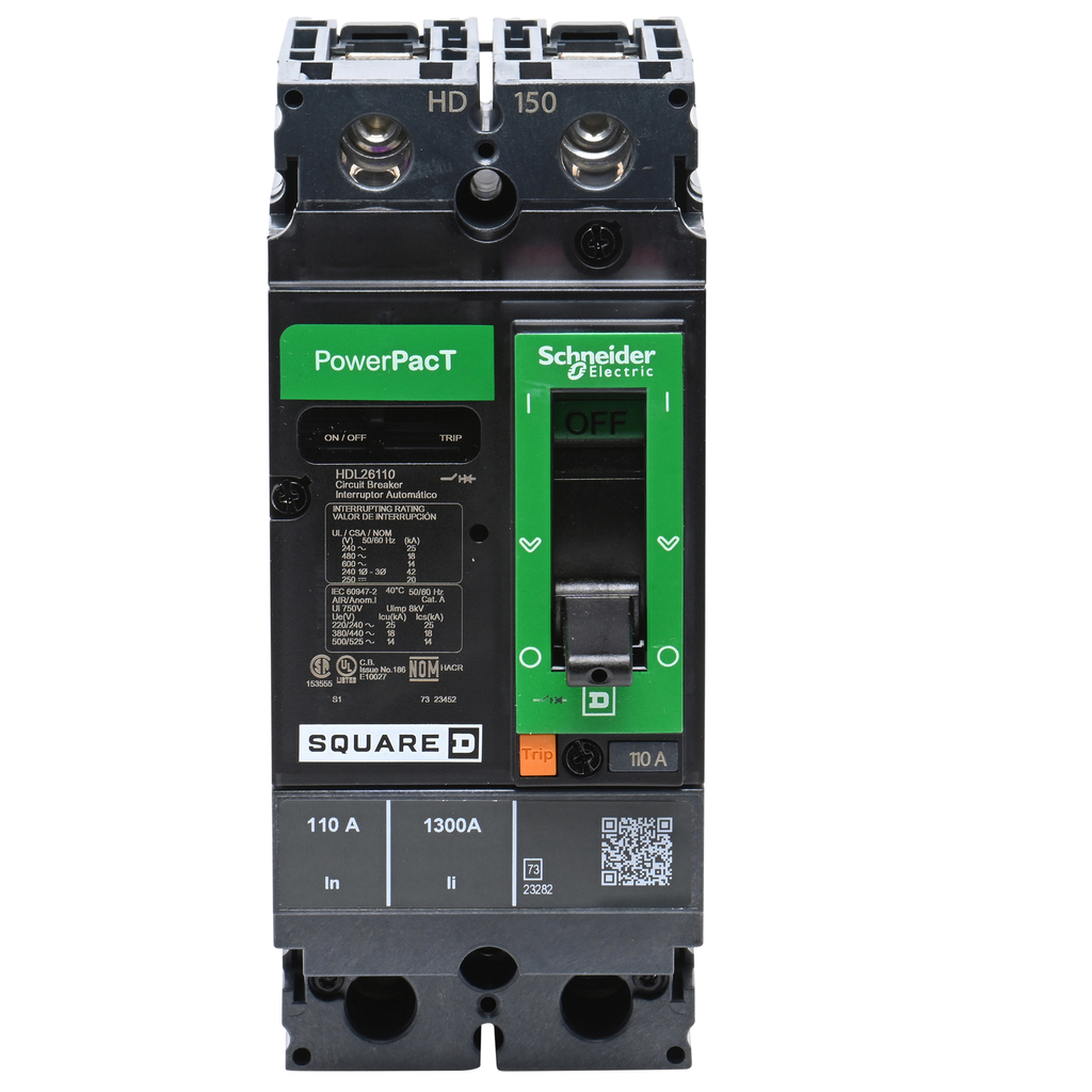 Mayer-DDS-Circuit breaker, PowerPacT H, 110A, 2 pole, 600VAC, 14kA, lugs, thermal magnetic, 80%-2