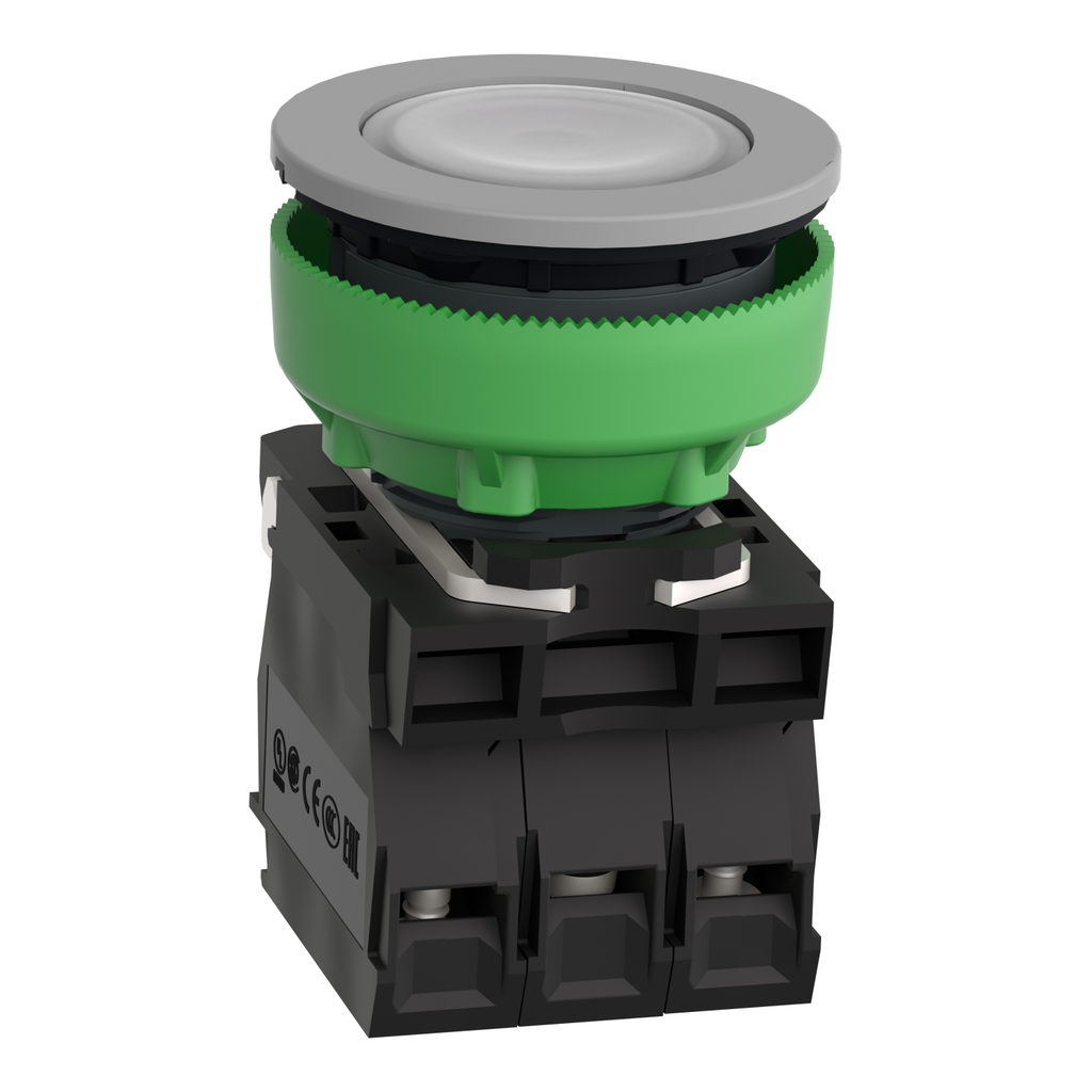 Mayer-DDS-Illuminated push button, Harmony XB5, grey bezel, white flush mounted, 30mm, universal LED, 1NO + 1NC, 230V AC-2