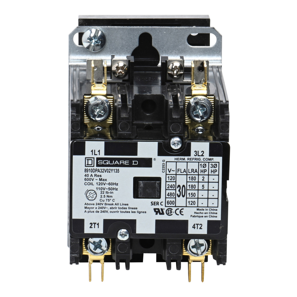 Mayer-DDS-Contactor, Definite Purpose, 30A, 2 pole, 5HP at 230VAC, 1 phase, 110/120VAC 50/60Hz coil, open, DIN rail mount-2