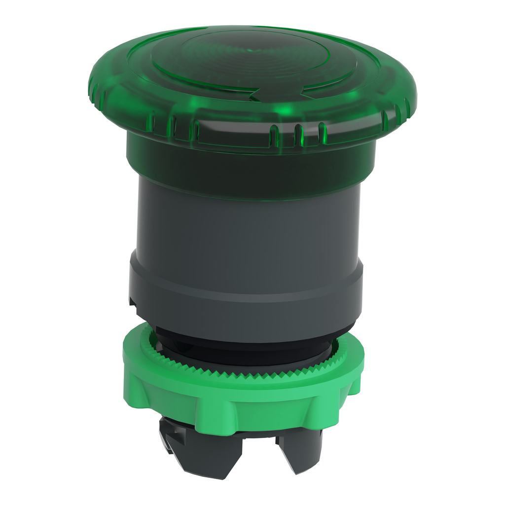 Mayer-DDS-Head for illuminated push button, Harmony XB5, plastic, green mushroom 40mm, 22mm, latching turn to release, clear boot-2