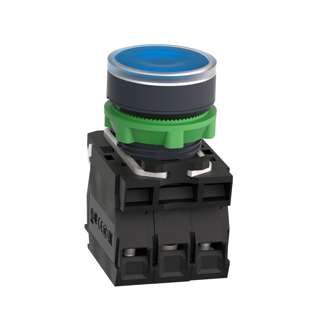 Mayer-DDS-Illuminated push button, Harmony XB5, plastic, blue flush, 22mm, universal LED, plain lens, 1NO + 1NC, 24V AC DC-2