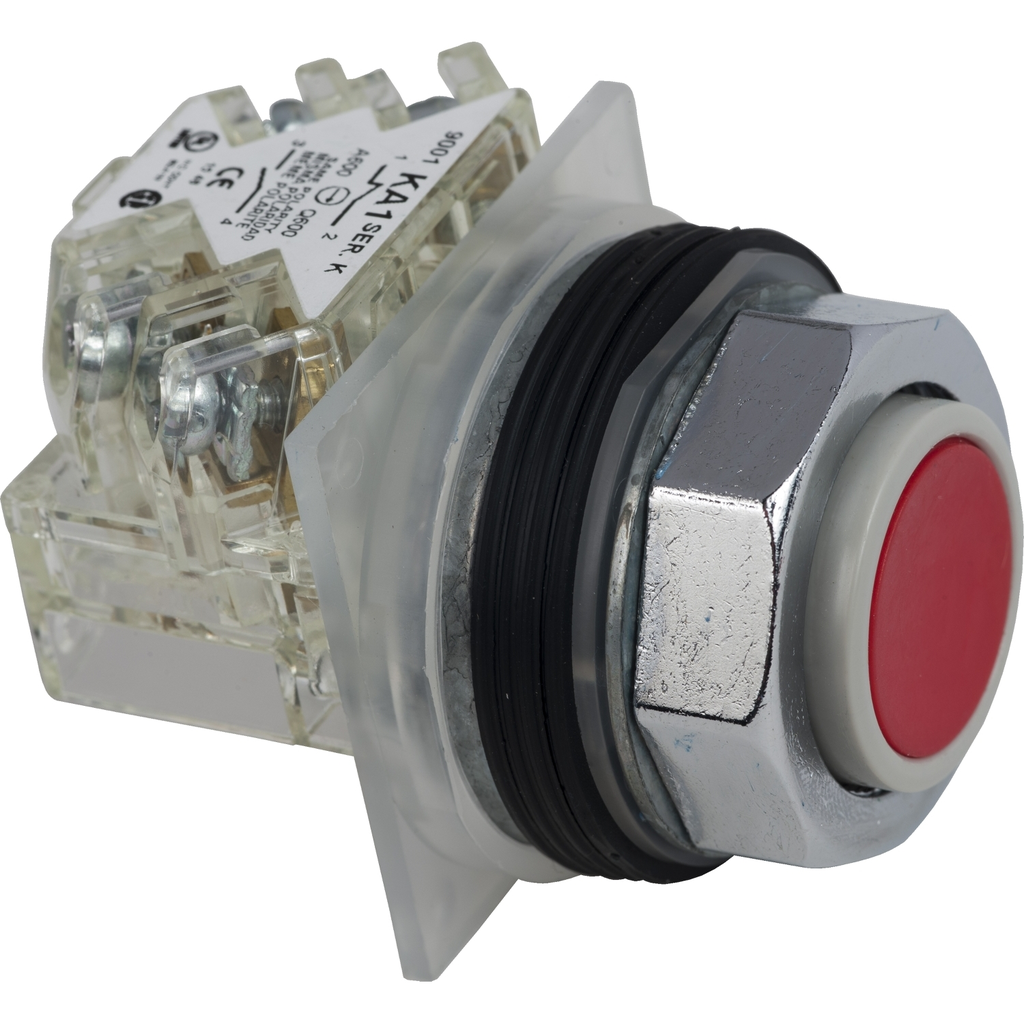 Mayer-DDS-Push button, Harmony 9001K, metal, projecting, red, 30mm, spring return, 1 CO-1