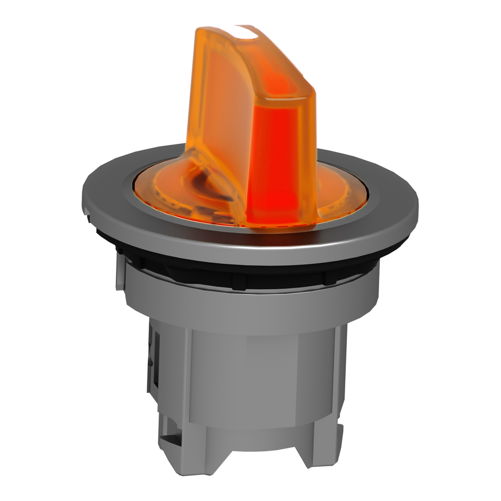 Mayer-DDS-Head for illuminated selector switch, Harmony XB4, metal, orange handle, 30mm, universal LED, 3 positions, right to center-2