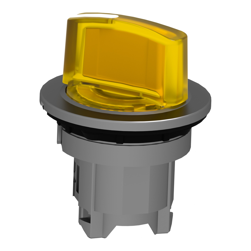 Mayer-DDS-Head for illuminated selector switch, Harmony XB4, metal, yellow handle, 30mm, universal LED, 2 positions, spring return-2