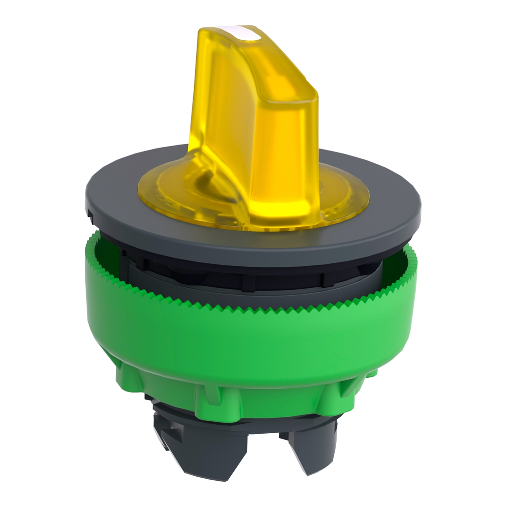 Mayer-DDS-Head for illuminated selector switch, Harmony XB5, plastic, yellow handle, flush mounted, universal LED, 3 positions-2