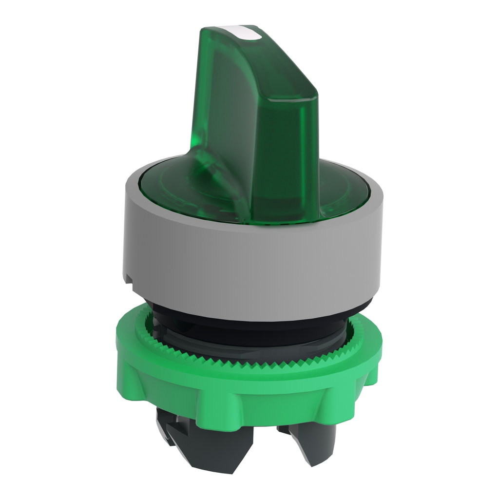 Mayer-DDS-Head for illuminated selector switch, Harmony XB5, grey bezel, green handle, 22mm, universal LED, 3 positions, to center-2