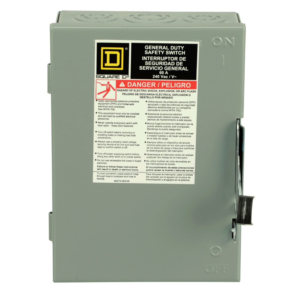 Mayer-DDS-Safety switch, general duty, non fusible, 3 pole, 3 wire, 240VAC, 60A, Type 1-2
